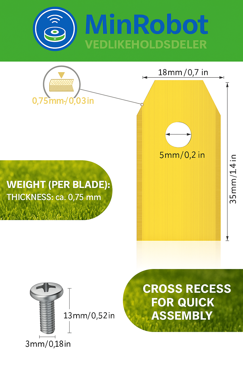 Kniver til Robotgressklipper